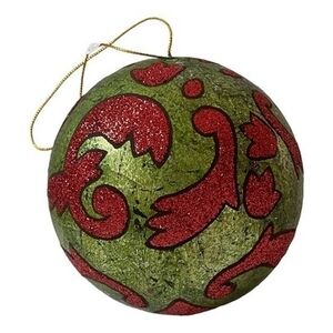 Large Green Red glitter-decorated Ball ornament Christmas Holiday Decor Very Goo